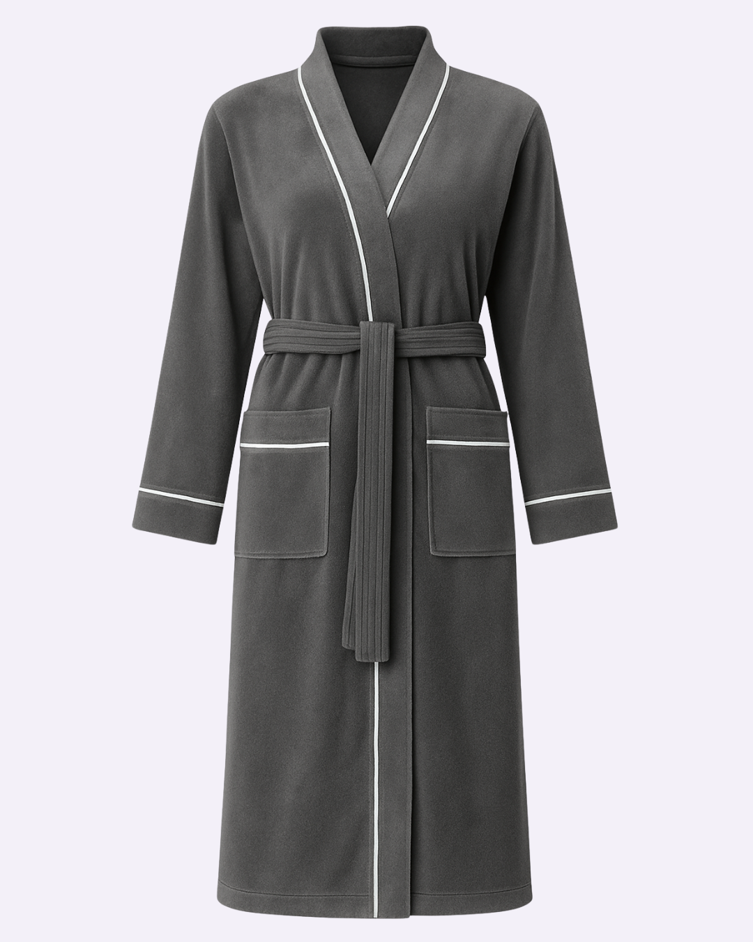 Women’s Bathrobe with Piping – Long Cotton Robe with Belt and Pockets