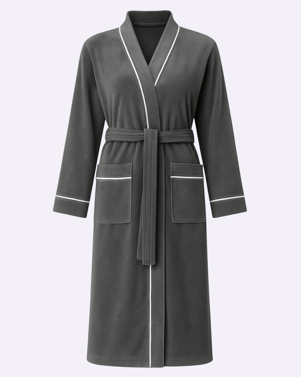 Women’s Bathrobe with Piping – Long Cotton Robe with Belt and Pockets