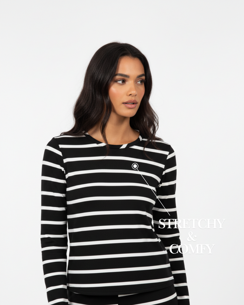 Long Women’s Pajama Set – Striped Cotton Sleepwear Top & Pants Loungewear