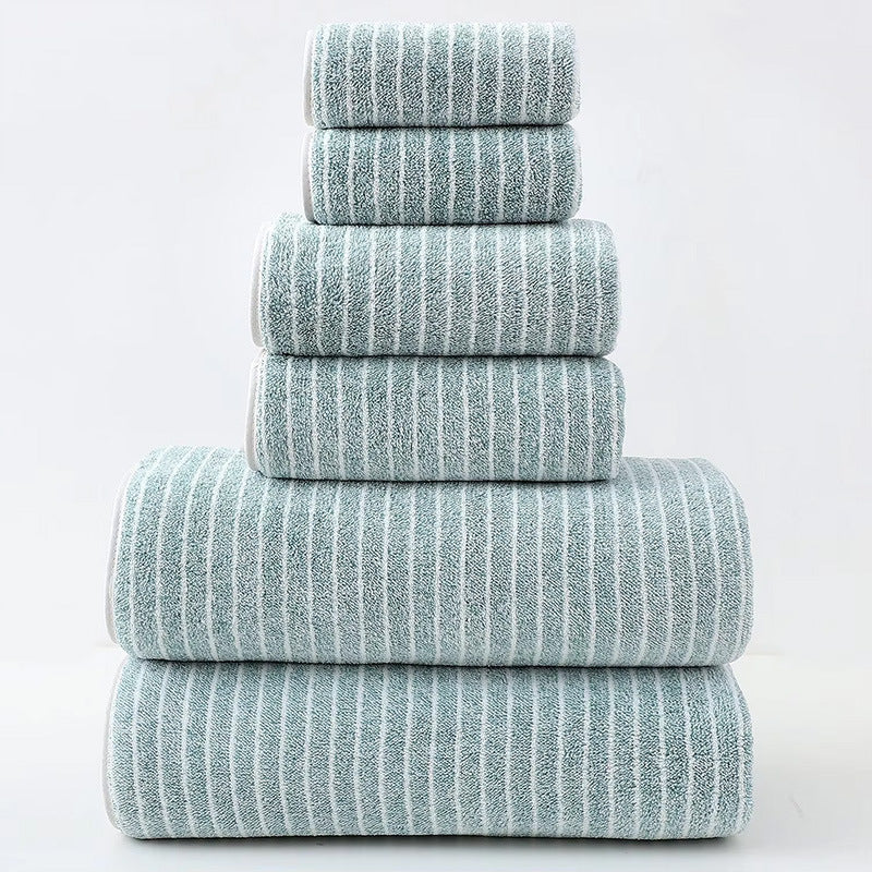 6 pc Coral Fleece Towel Set – Wide and Narrow Striped Bath Towels