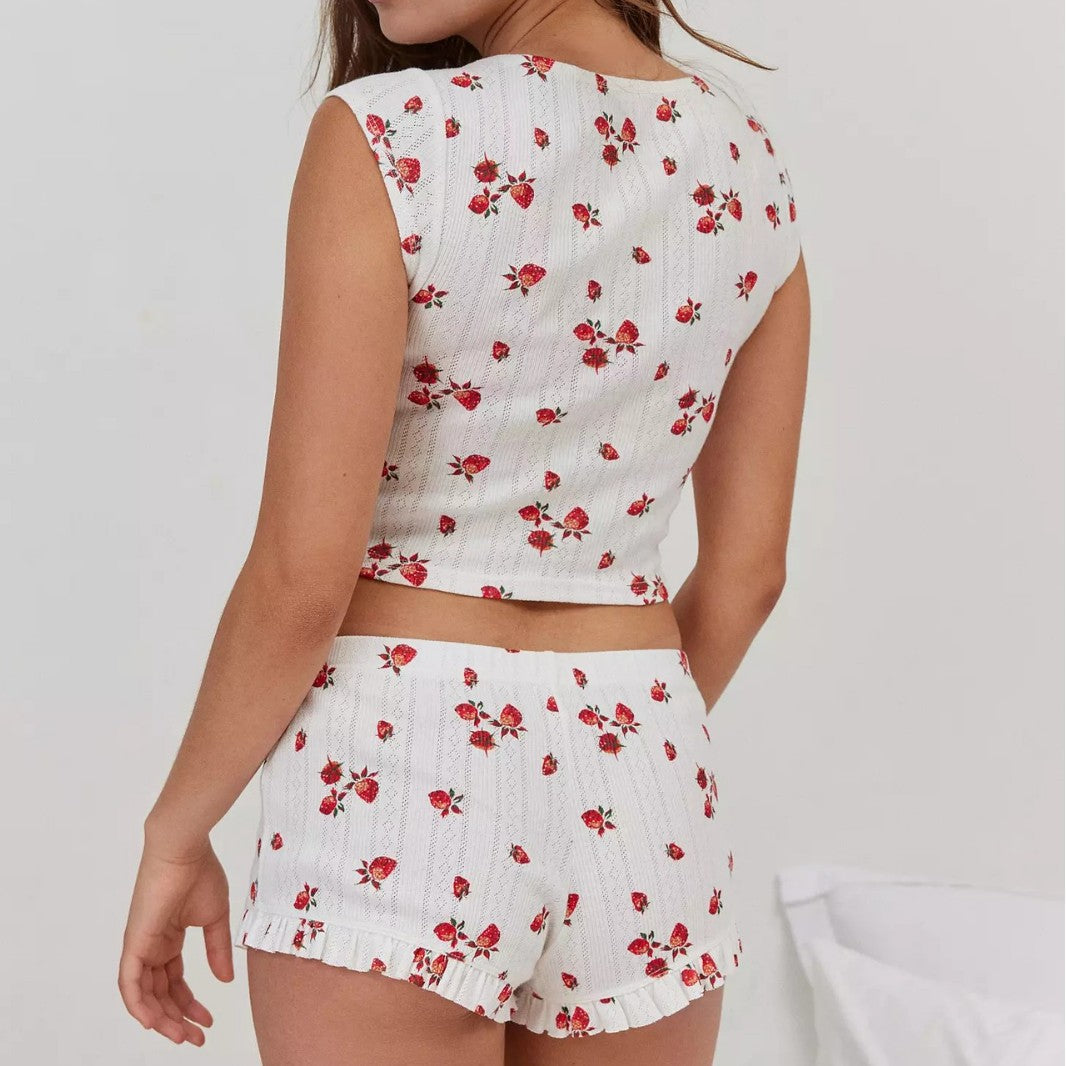 Women’s Rayon Jacquard Pajama Set – Short Sleeve Top and Shorts