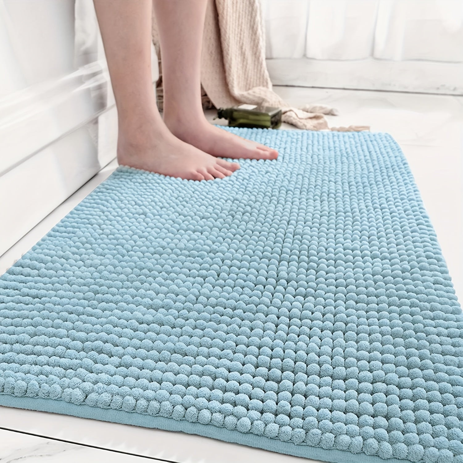 Soft Chenille Bathroom Mat – Plush Absorbent Non-Slip Quick-Dry Rug