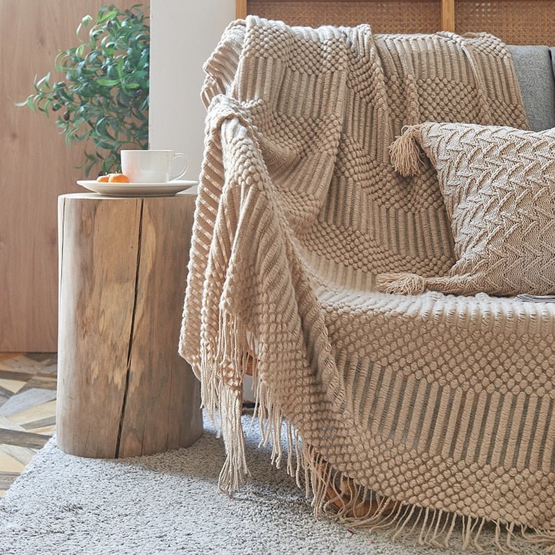 Soft Cozy Sofa Knitted Blanket with Tassels
