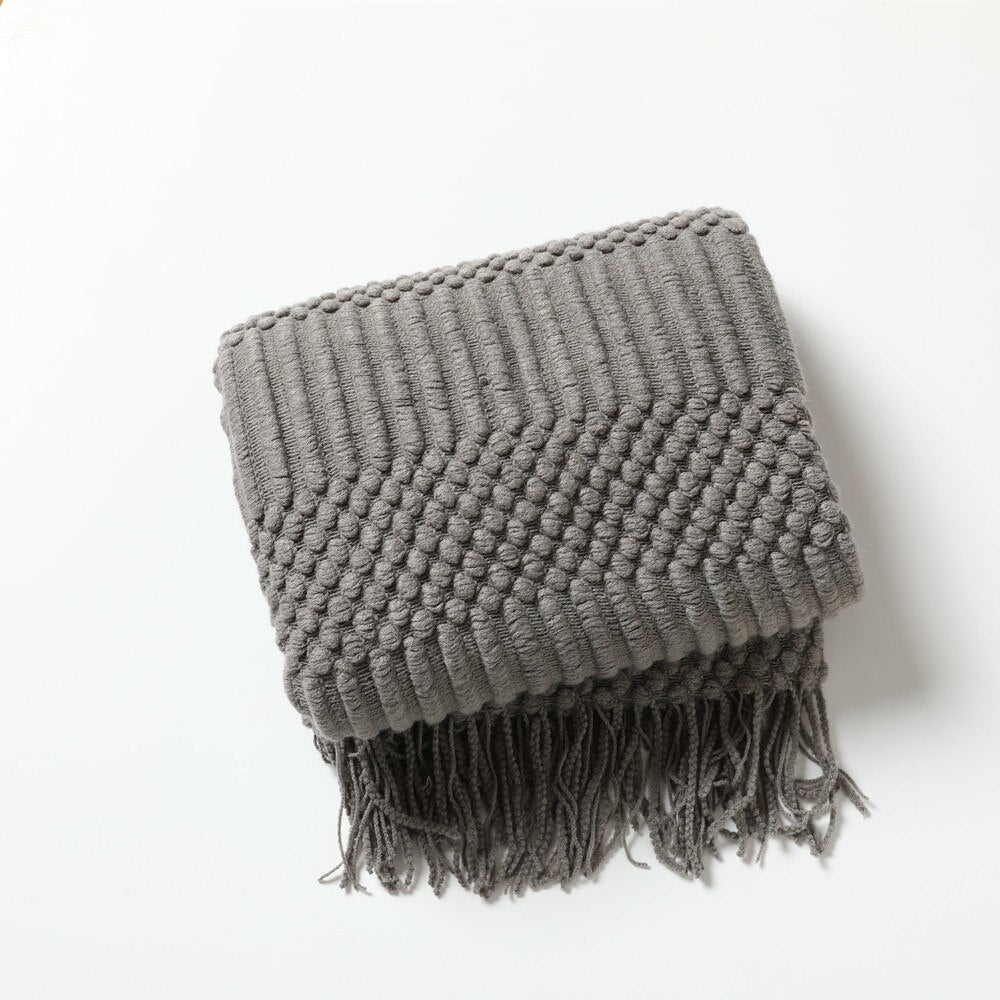 Soft Cozy Sofa Knitted Blanket with Tassels
