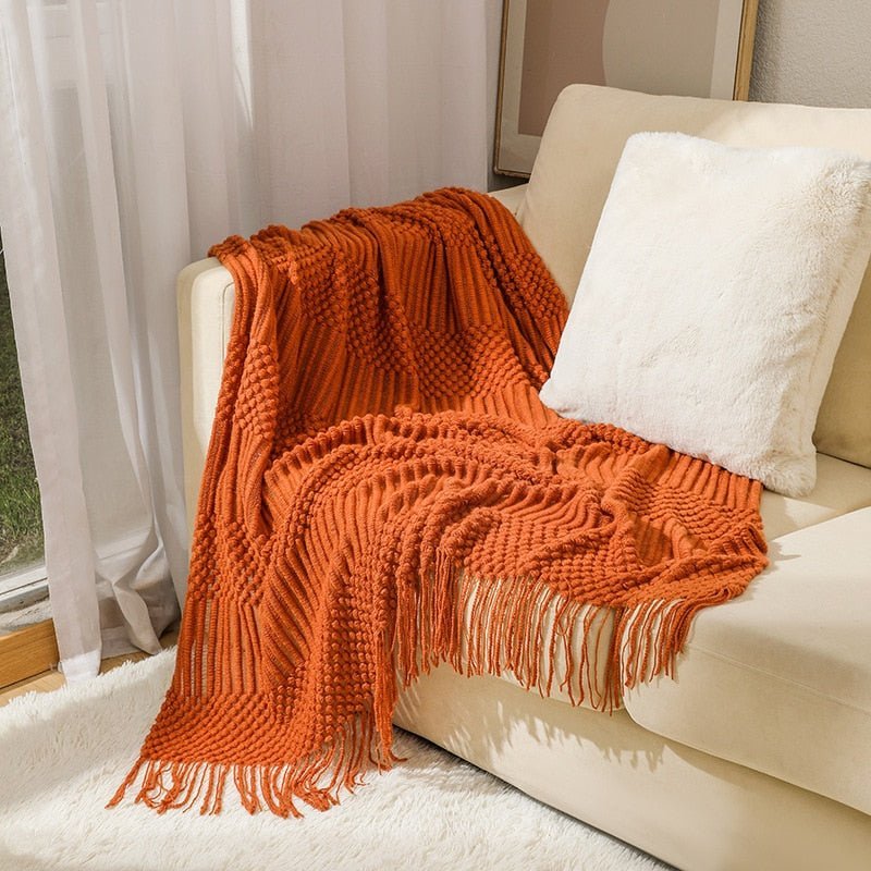 Soft Cozy Sofa Knitted Blanket with Tassels