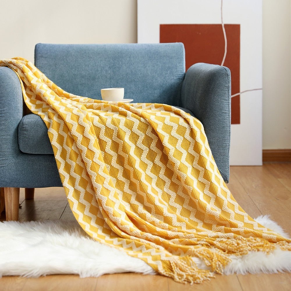 Soft Cozy Sofa Knitted Blanket with Tassels