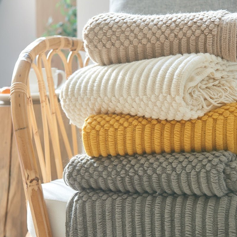 Soft Cozy Sofa Knitted Blanket with Tassels