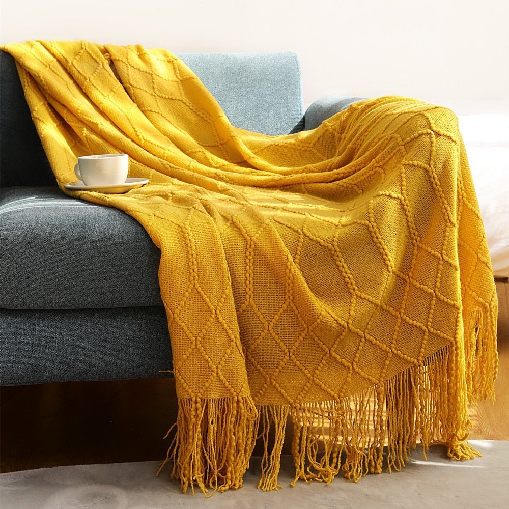 Soft Cozy Sofa Knitted Blanket with Tassels