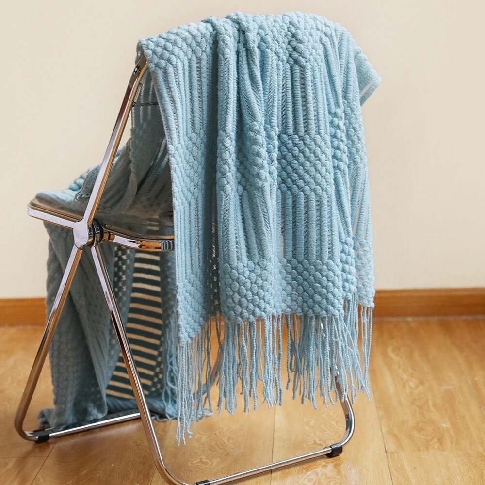 Soft Cozy Sofa Knitted Blanket with Tassels