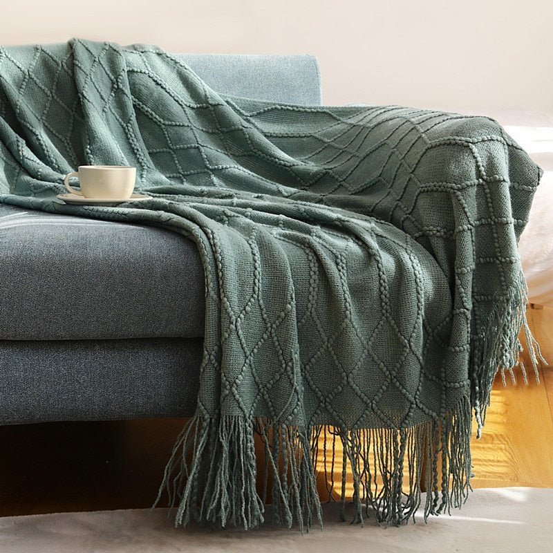 Soft Cozy Sofa Knitted Blanket with Tassels