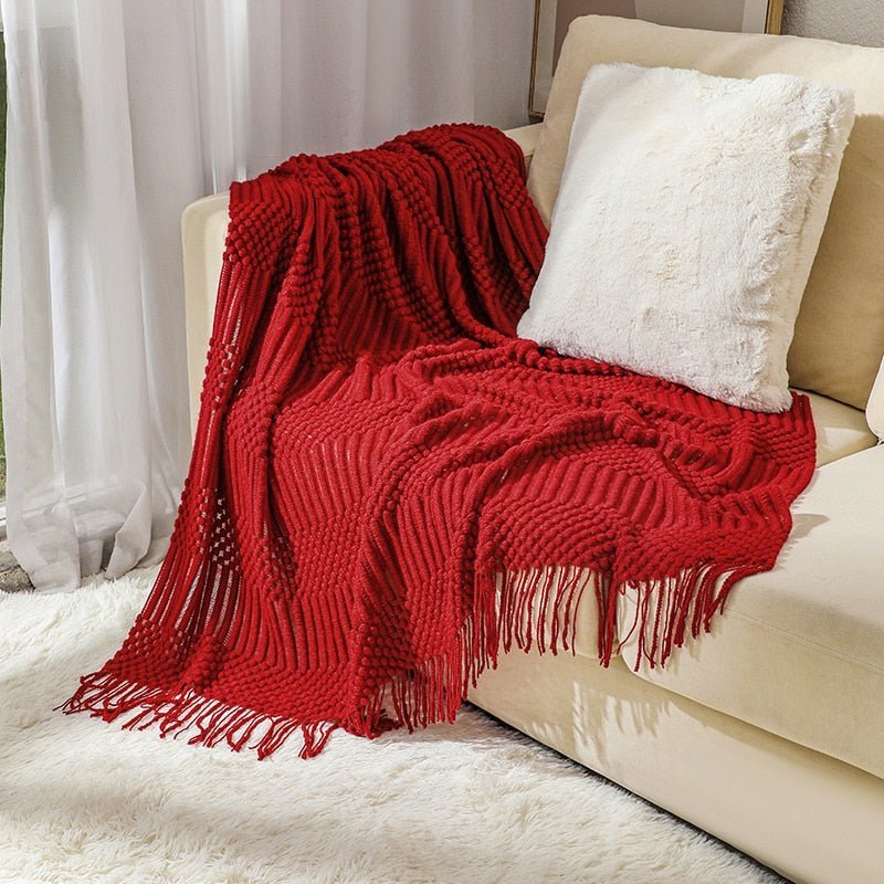 Soft Cozy Sofa Knitted Blanket with Tassels