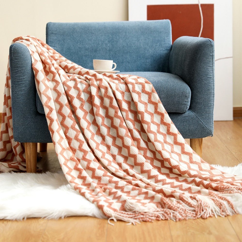 Soft Cozy Sofa Knitted Blanket with Tassels