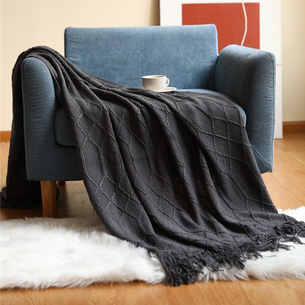 Soft Cozy Sofa Knitted Blanket with Tassels