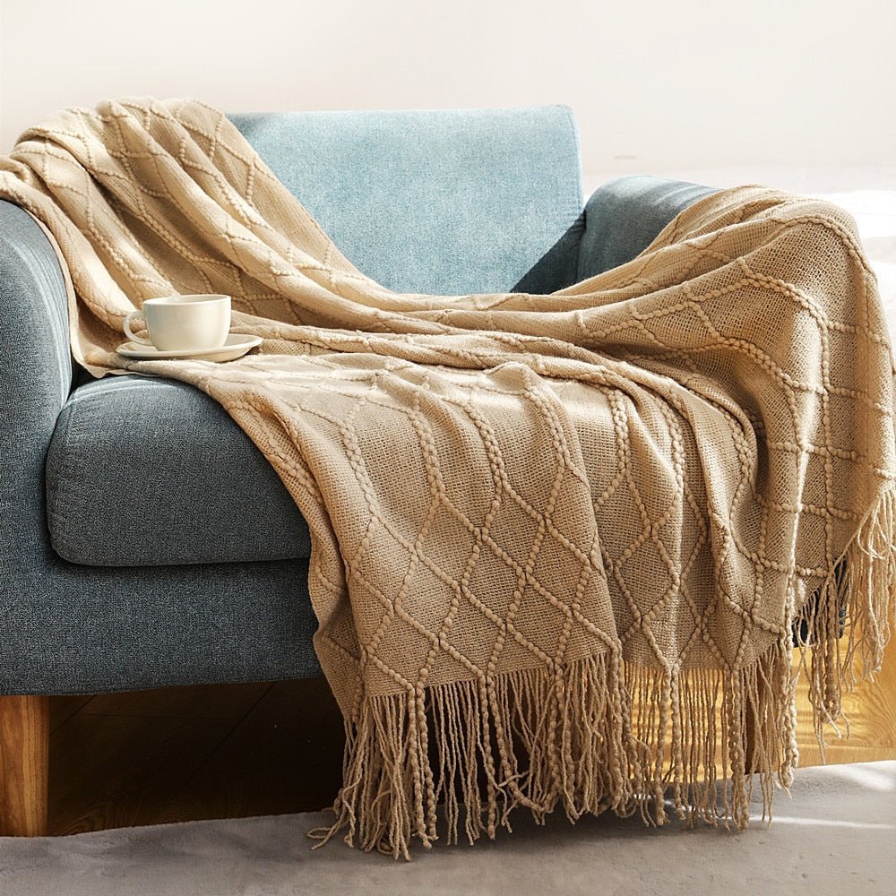 Soft Cozy Sofa Knitted Blanket with Tassels