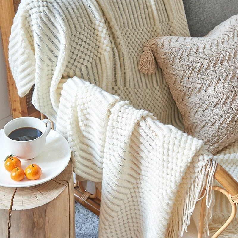 Soft Cozy Sofa Knitted Blanket with Tassels
