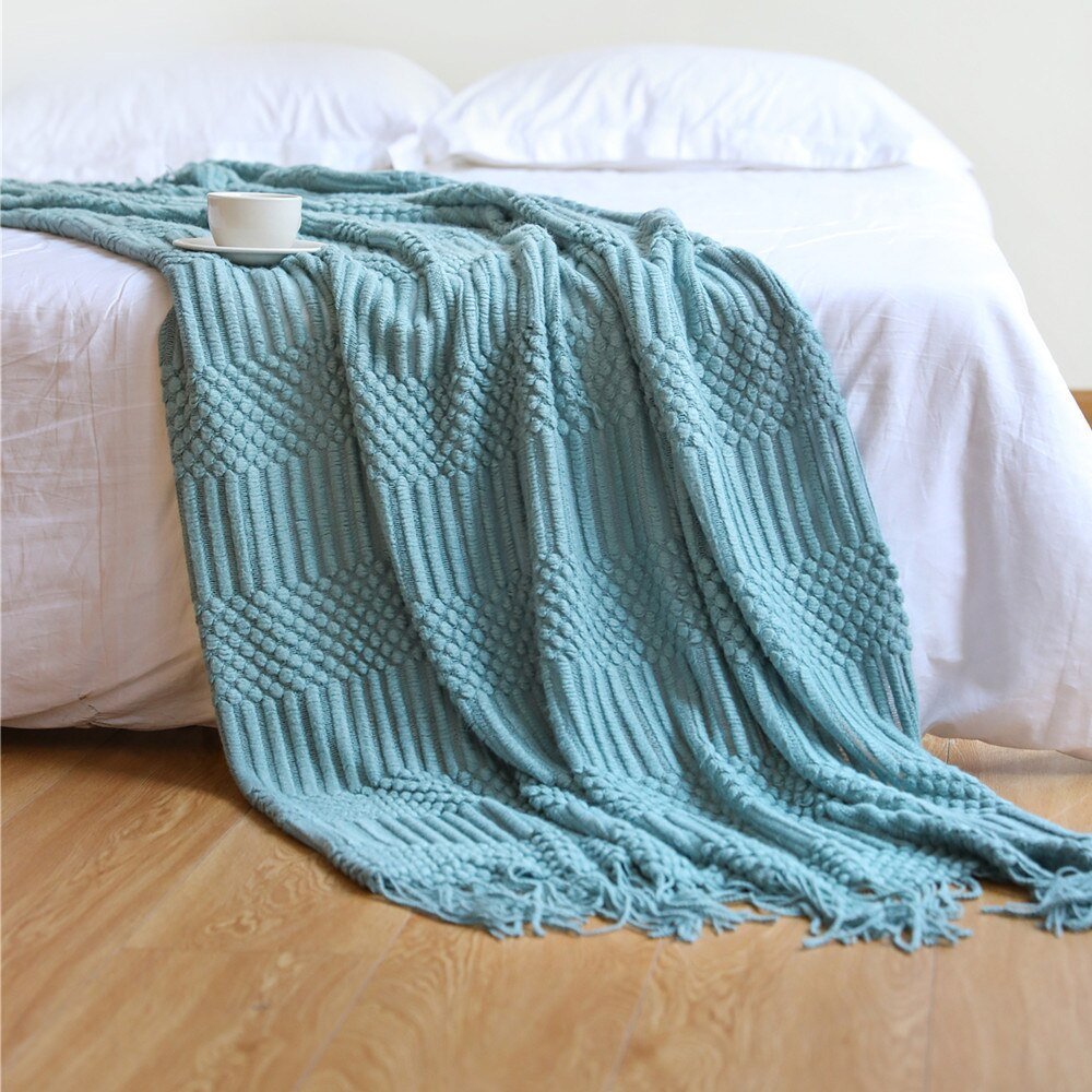 Soft Cozy Sofa Knitted Blanket with Tassels