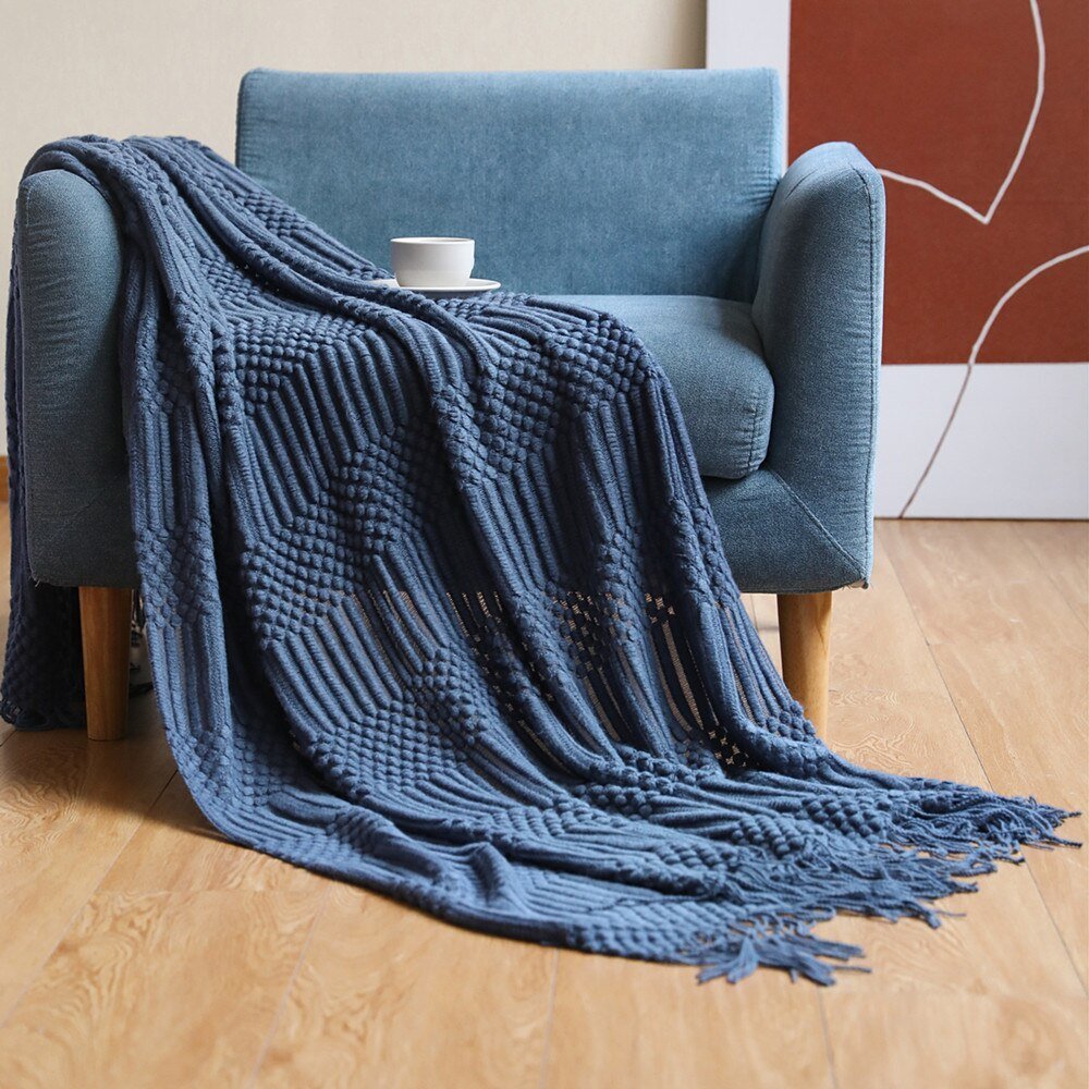 Soft Cozy Sofa Knitted Blanket with Tassels