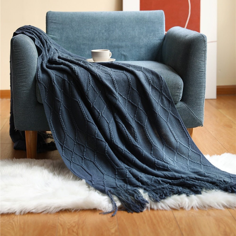 Soft Cozy Sofa Knitted Blanket with Tassels